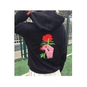 New Fashion Long Sleeve Rose Embroidered Oversize Hoodie for Couple