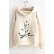 New Design Letter Floral Embroidered Long Sleeve Cotton Casual Hoodie