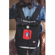 Cartoon I Love My Mom Letter Printed Canvas Backpack/Travel Bag