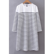 Casual Striped Color Block Long Sleeve Round Neck Mini T-Shirt Dress