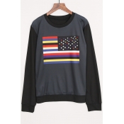 New Fashion National Flag Printed Round Neck Long Sleeve Pullover Sweatshirt