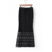 New Fashion Hollow Out Crochet Lace Patched Tiered Bodycon Midi Skirt
