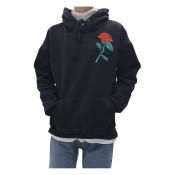 Winter's Warm Rose Embroidered Long Sleeve Casual Leisure Hoodie