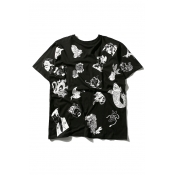 Street Style Round Neck Short Sleeve Animal Printed Pullover Graphic Tee
