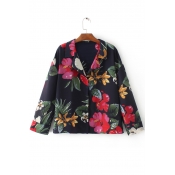 New Arrival Notched Lapel Floral Printed Single Breasted Color Block Coat