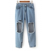 New Arrival Stylish Boyfriend Style Cut Out Ripped Slit Side Jeans
