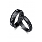 Couple Fashion Forever Love Printed Titanium Steel Ring in Black