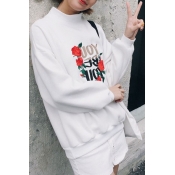 High Neck Long Sleeve Letter Floral Printed New Fashion Pullover Sweatshirt