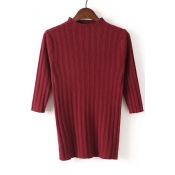 Women's Half Sleeve Round Neck Striped Solid Color Pullover Sweater
