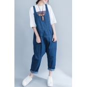 Summer Oversize Casual Loose Plain Denim Overall Pants with Pockets