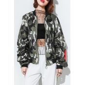 New Fashion Color Block Camouflage Printed Long Sleeve Zip Fly Sun Coat