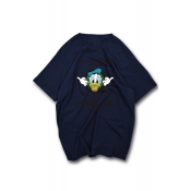 Cute Donald Duck Cartoon Printed Dropped Short Sleeve Round Neck Tee