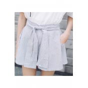 Elastic Waist Tie Waist Striped Printed Loose Culottes with Pockets