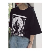 Lovely Cartoon Girl Printed Round Neck Short Sleeve Casual Loose T-Shirt
