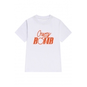 Simple Contrast Letter Printed Short Sleeve Round Neck Casual Tee