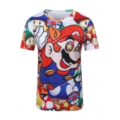 Cartoon Super Mary Printed Round Neck Short Sleeve Pullover Graphic T-Shirt