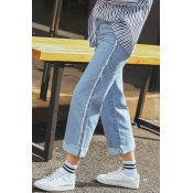 New Arrival High Rise Fringe Side Folded Cuff Capri Straight Jeans