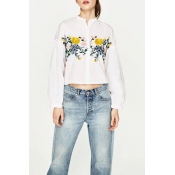 Chic Embroidery Floral Pattern Lantern Long Sleeve Single Breasted Shirt