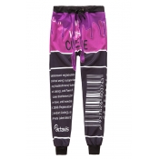 New Arrival Color Block Letter Printed Drawstring Waist Joggers