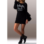 Women's Adults Only Letter Printed Long Sleeve Round Neck Mini Bodycon T-Shirt Dress