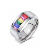 Unisex Fashion Square Colorful Insert Crystal Titanium Steel Ring