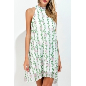 Summer's Fresh Halter Neck Floral Printed Chiffon Mini A-Line Dress