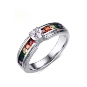 Unisex Fashion Colorful Crystal Insert Titanium Steel Ring