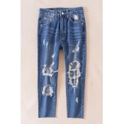 New Fashion Cut Out Ripped High Waist Leisure Jeans