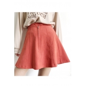 Fashion Summer Zip Front Plain Mini Skirt with Buttons