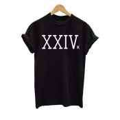 Simple XXIVK Letter Printed Short Sleeve Round Neck Tee