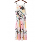 Multi Straps Sleeveless Fashion Color Block Fake Two-Piece Maxi Slip Dress