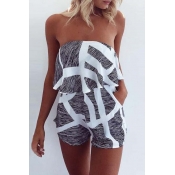 Hot Fashion Striped Printed Bandeau Sleeveless Loose Beach Rompers