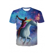 New Stylish 3D Galaxy Knight Printed Round Neck Short Sleeve Pullover T-Shirt