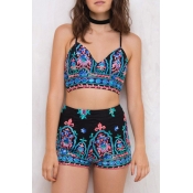 Floral Printed Spaghetti Straps Cropped Cami with Shorts Holiday Co-ords