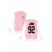 Couple Single Breasted Contrast Long Sleeve Stand-Up Collar Letter Printed Bomber Jacket