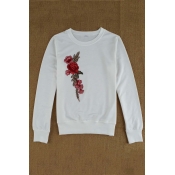 Hot Fashion Floral Embroidered Round Neck Long Sleeve Pullover Sweatshirt