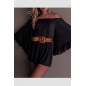 New Fashion Off The Shoulder Batwing Sleeve Plain Gathered Waist Rompers