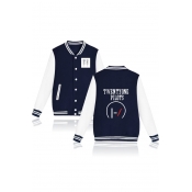 New Arrival Letter Printed Long Sleeve Buttons Down Baseball Jacket