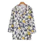 Chic Floral Printed Long Sleeve Lapel Collar Buttons Down Shirt