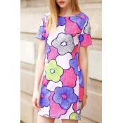New Fashion Lovely Floral Pattern Round Neck Short Sleeve Mini T-Shirt Dress