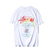 New Fashion Tie Dye Letter Printed Round Neck Short Sleeve Casual Tee