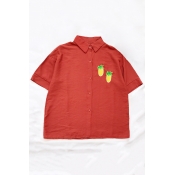 Summer's Fresh Pineapple Printed Lapel Collar Short Sleeve Buttons Down Shirt