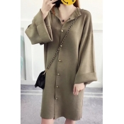 New Arrival Fashion Reversible Long Sleeve Tunic Plain Buttons Down Cardigan