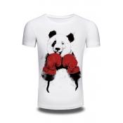 New Stylish Cartoon Box Panda Pattern Round Neck Short Sleeve Pullover T-Shirt