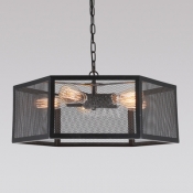 Industrial Pendant Chandelier 5 Light with Hexagon Mesh Cage in Black