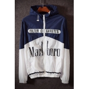 Color Block Chic Letter Pattern Long Sleeve Hooded Zip Up Sun Breathable Coat