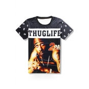 Hip Hop Style 3D Singer Printed Round Neck Short Sleeve Casual Loose T-Shirt