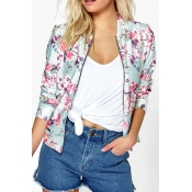 New Arrival Chic Floral Pattern Zip Up Long Sleeve Baseball Jacket