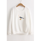 Fashion Pigeon Printed Loose Casual Round Neck Long Sleeve Sweatshirt