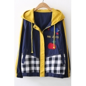 New Arrival Color Block Chic Embroidered Hooded Long Sleeve Coat